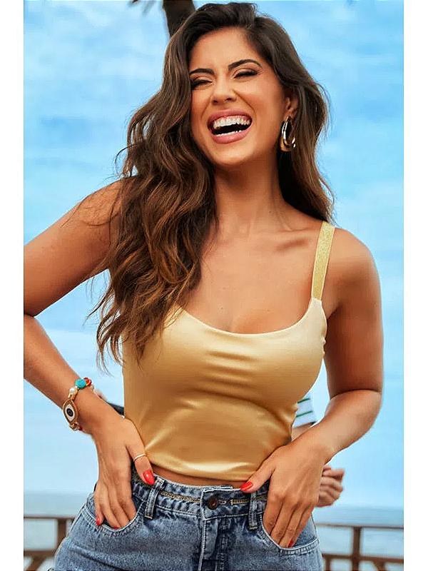 Blusa Cropped Com Alca De Elastico