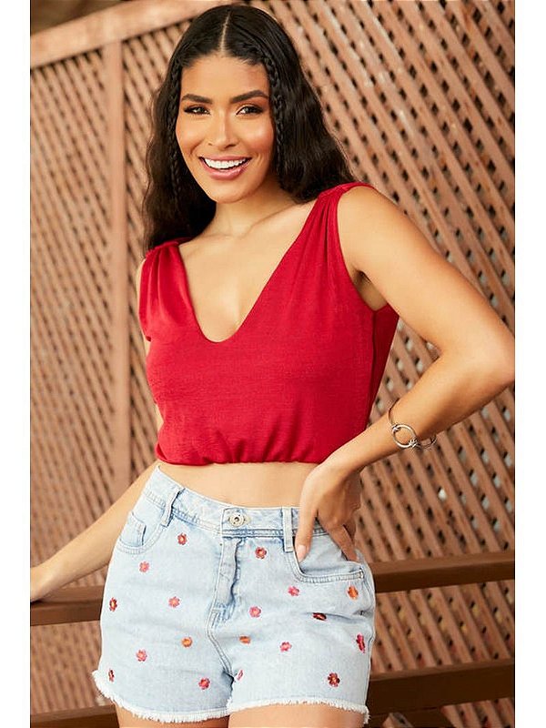 Short Curto Com Bordado