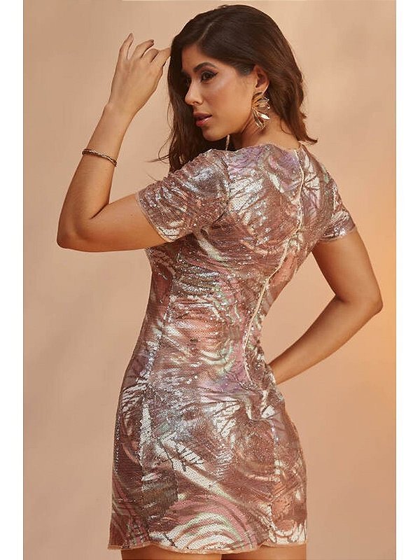 Vestido Tubinho Em Paete Com Vieses De Tule