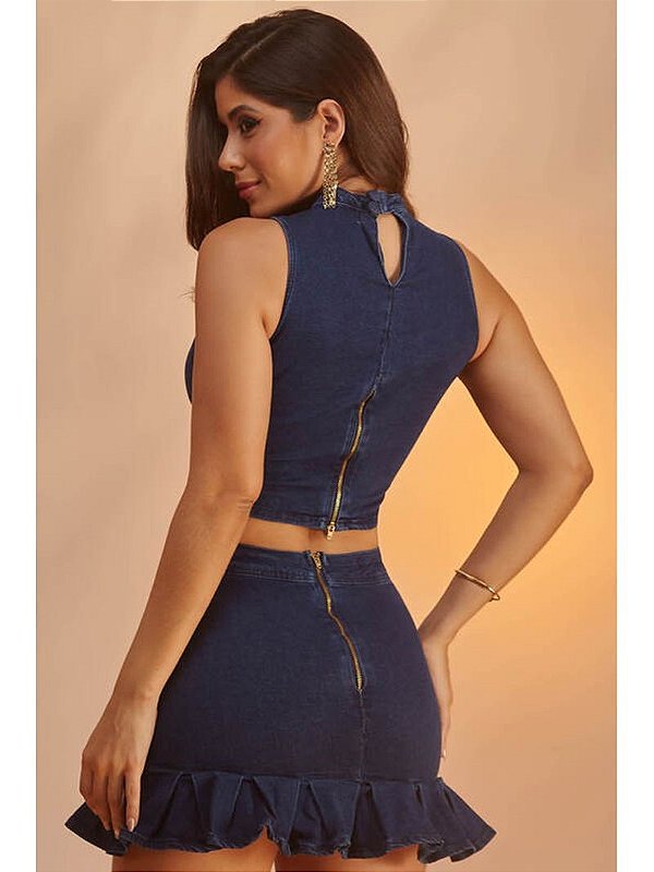 Conjunto Cropped Com Saia