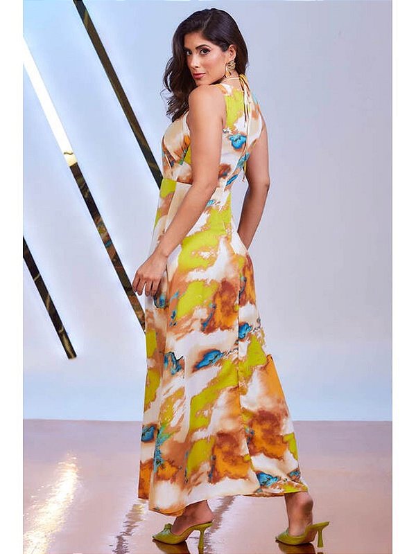 Vestido Longo Com Drapeado No Busto