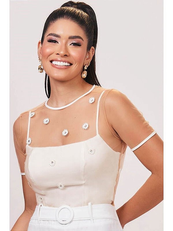 Blusa Semi Cropped Com Aplicacoes E Corselet