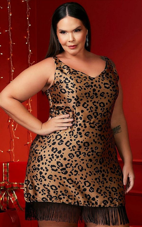 Vestido Animal Skin Com Franjas