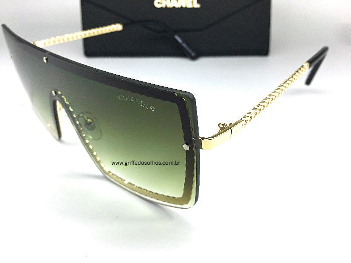 Oculos Quadrado Chanel - Armação Corrente Dourada / Lente DEGRADE