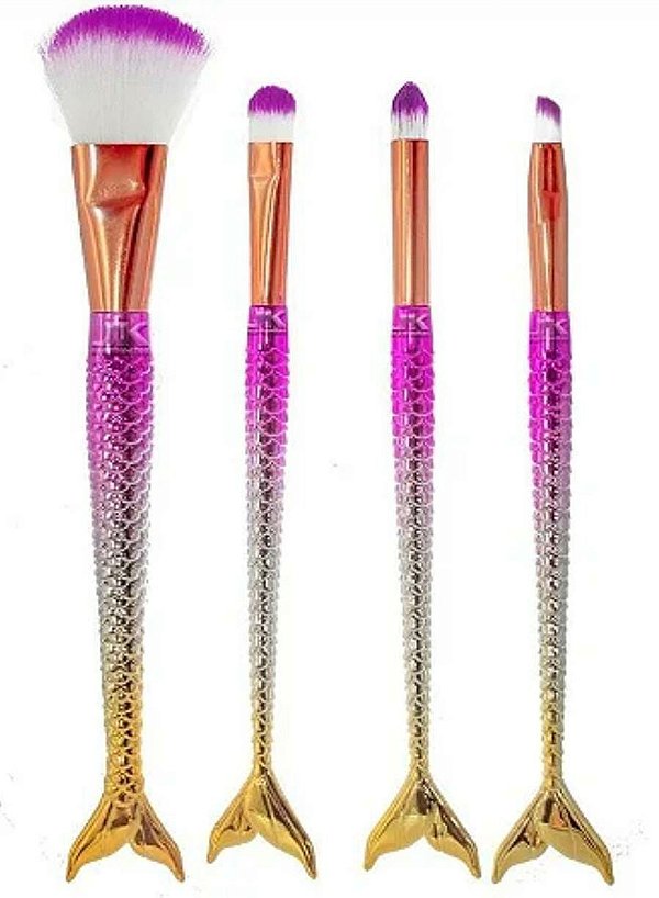 Kit Pincéis Sereia com 4 unidades -  Cores Diversas