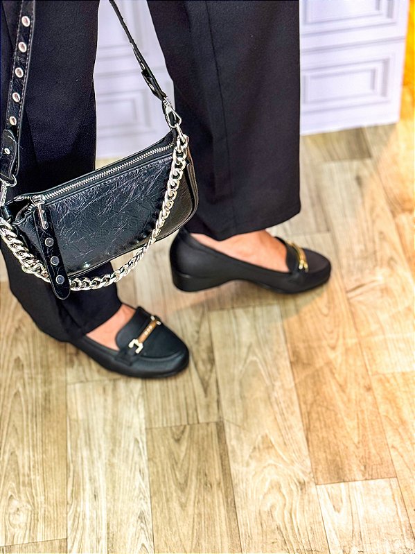 Sapato Modare com Salto Anabela Fivela Preto