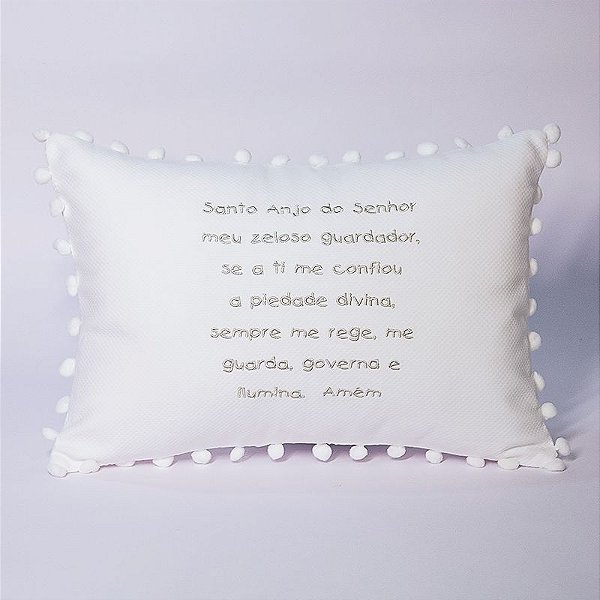 Almofada branca Oração do Santo Anjo