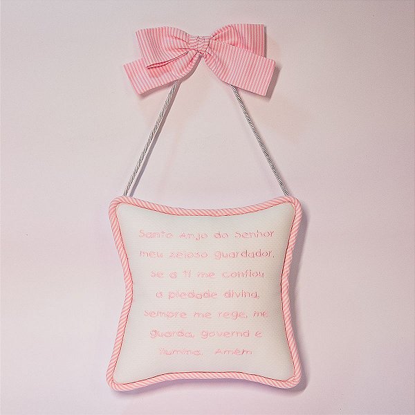 Almofadinha Santo Anjo rosa para pendurar