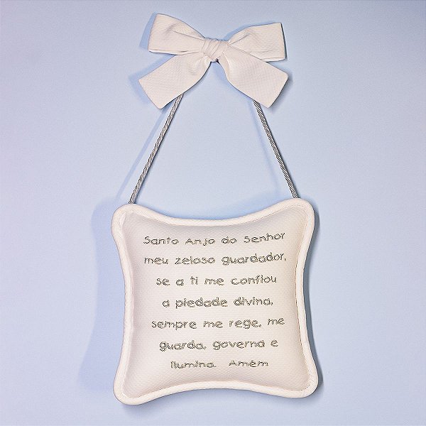 Almofadinha Branca com Oração do Santo Anjo para Pendurar