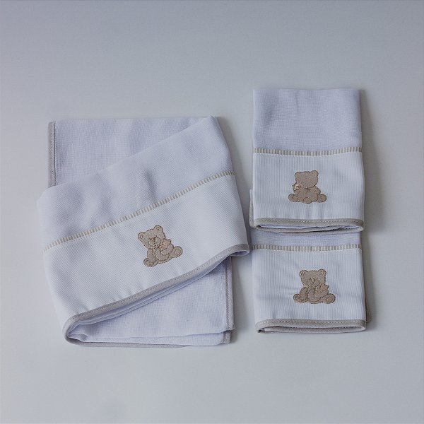 Kit com fralda de boca e ombro - Urso bege