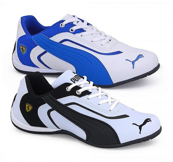 Kit 2 Tênis Puma Ferrari New Branco Azul e Branco Preto - Bozzo Shoes