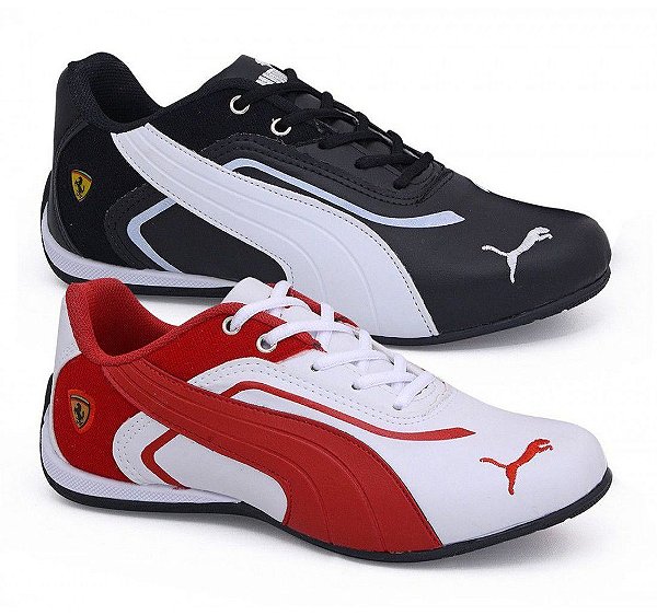 Kit 2 Tênis Puma Ferrari New Preto Branco e Branco Vermelho - Bozzo Shoes