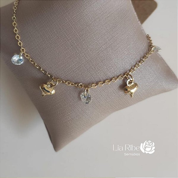 Pulseira coração e zircônia