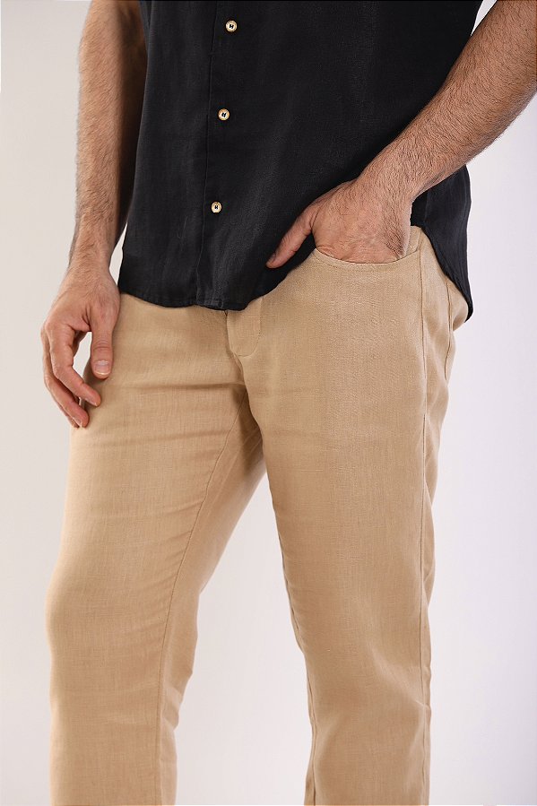 CALÇA FRESH PURO LINHO CARAMELO