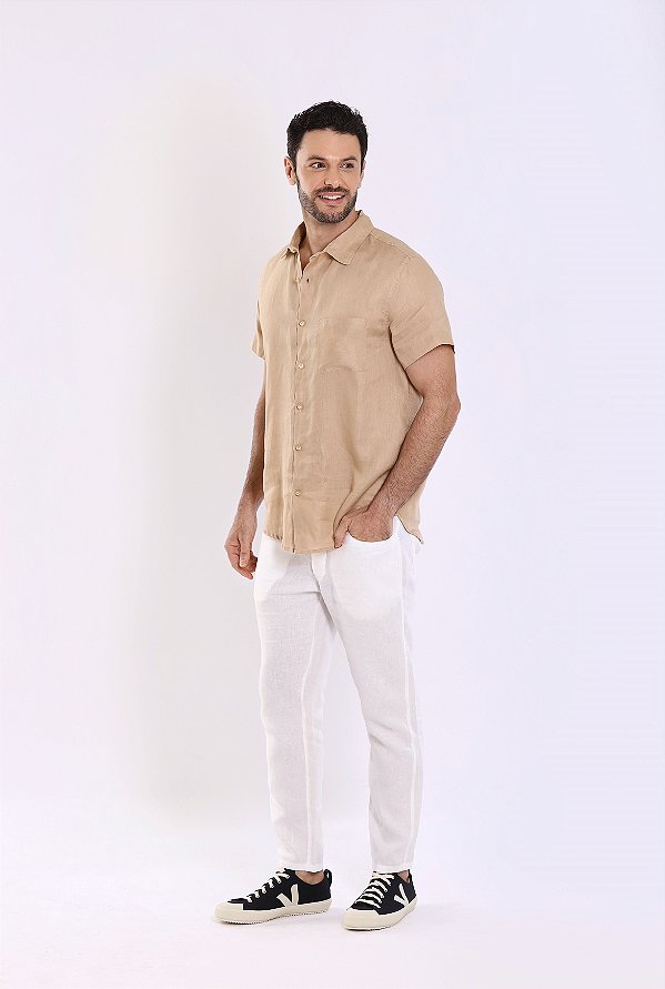 CAMISA TRADICIONAL PURO LINHO CARAMELO