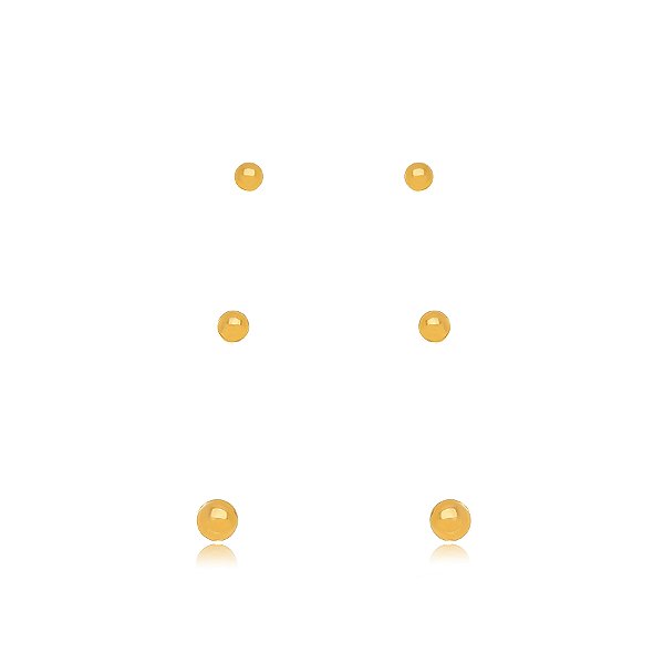 BRINCO SEMIJOIA TRIO BOLINHAS LISAS CONFECCIONADO EM BANHO DE OURO 18K