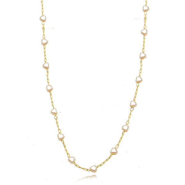 CHOKER SEMIJOIA PEROLA CORACAO CONFECCIONADO EM BANHO DE OURO 18K