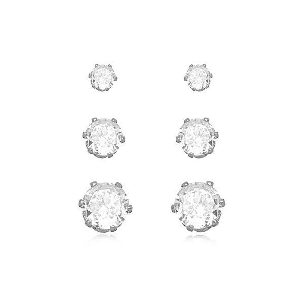 BRINCO SEMIJOIA TRIO PONTO DE LUZ CRISTAL CONFECCIONADO EM BANHO DE RÓDIO