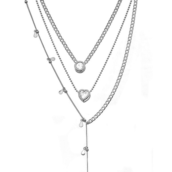 COLAR SEMIJOIA TRIO MIX CRISTAL CONFECCIONADO EM BANHO DE RÓDIO