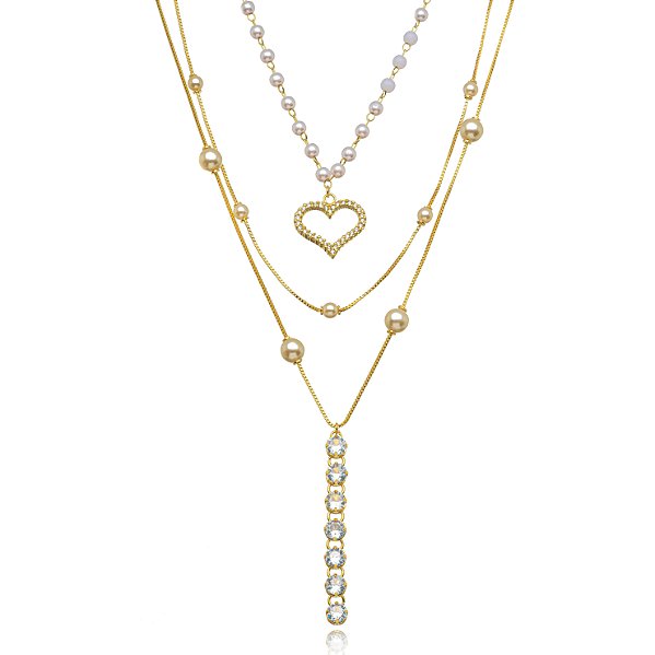 COLAR SEMIJOIA TRIO MIX CONFECCIONADO EM BANHO DE OURO 18K