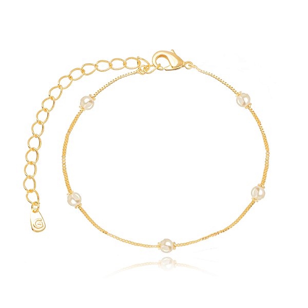 TORNOZELEIRA SEMIJOIA PEROLAS CONFECCIONADO EM BANHO DE OURO 18K