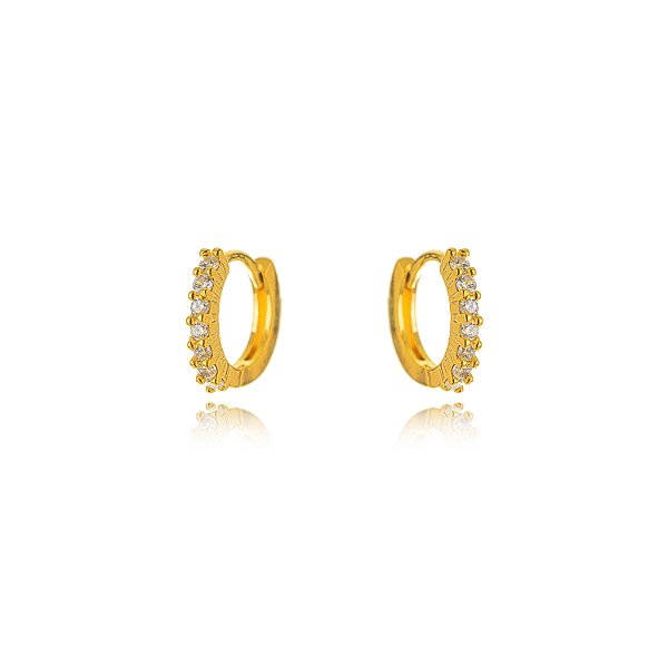 BRINCO SEMIJOIA ARGOLA MICRO ZIRCONIA CONFECCIONADO EM BANHO DE OURO 18K
