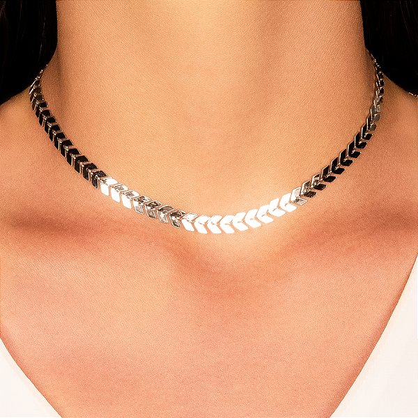 CHOKER SEMIJOIAS ESCAMAS LISAS CONFECCIONADO EM BANHO DE RÓDIO