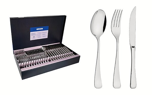 Faqueiro em Aço Inox com Facas para Churrasco Forjadas 6mm Mônaco 72 Peças Tramontina