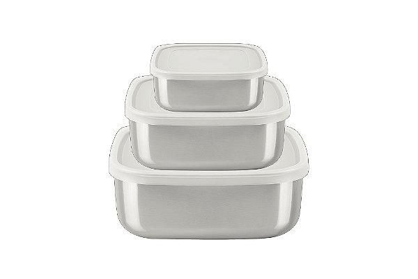 Jogo de Potesa Freezinox Quadrados em Aço Inox com Tampa Plástica 3 Peças Tramontin