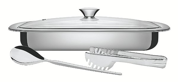 Kit Assar e Servir Cosmos em Aço Inox com Tampa de Vidro 3 Peças Tramontina