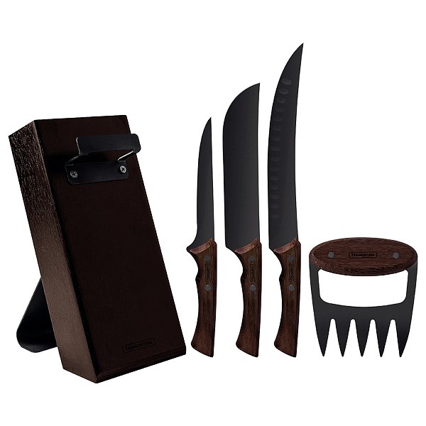 Kit para Churrasco Black 05 Peças com suporte madeira Tramontina