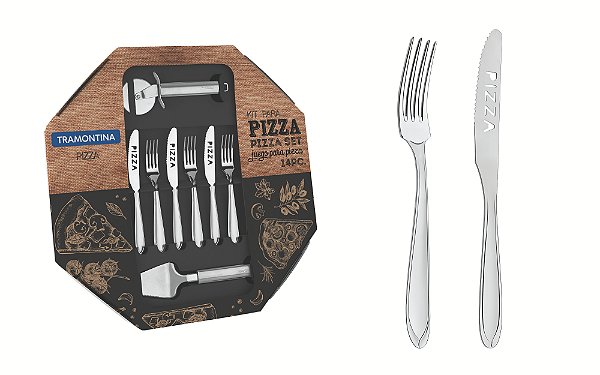 Kit para Pizza em Aço Inox Laguna 14 peças Tramontina