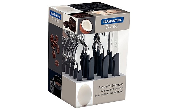Faqueiro em Aço Inox Carmel Cabo preto 24 Peças Tramontina