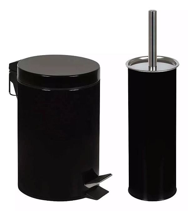Conjunto Ágata Lixeira 3L e Escova Higiênica Preto MOR