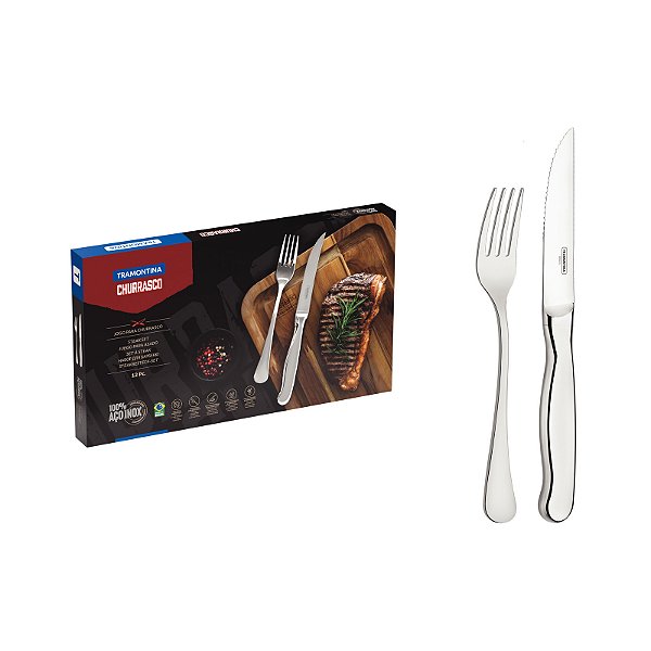 Jogo para Churrasco em Aço Inox Zurique Facas Jumbo  12 Peças Tramontina