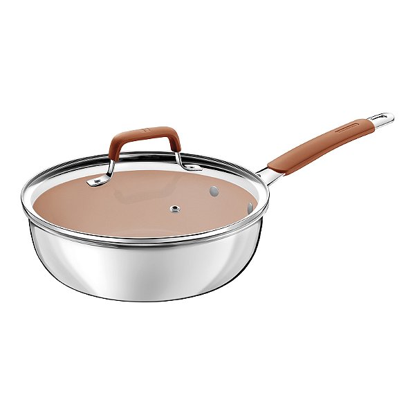 Frigideira Funda com Tampa Romagna em Aço Inox e Alumínio 24 cm 3,1 L Tramontina