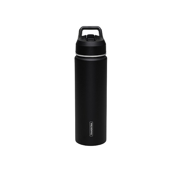 Garrafa Térmica 650 ml em Aço Revestido Preta com Canudo Tramontina