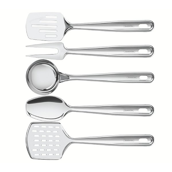 Jogo de Utensílios com Suporte de Parede Extrata em Aço Inox 5 Peças Tramontina