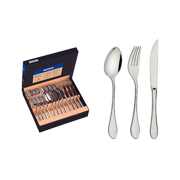 Faqueiro em Aço Inox Italy 24 Peças com Facas para Churrasco Tramontina