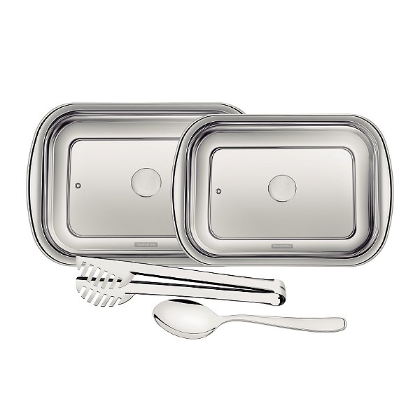 Kit para Assar e Servir  em Aço Inox Cosmos com Tampa de Vidro 4 Peças Tramontina