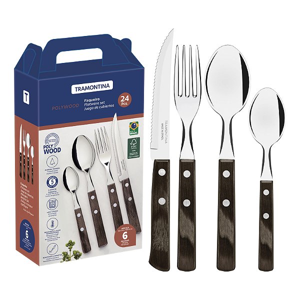 Faqueiro Polywood Churrasco Castanho 24 Peças Tramontina
