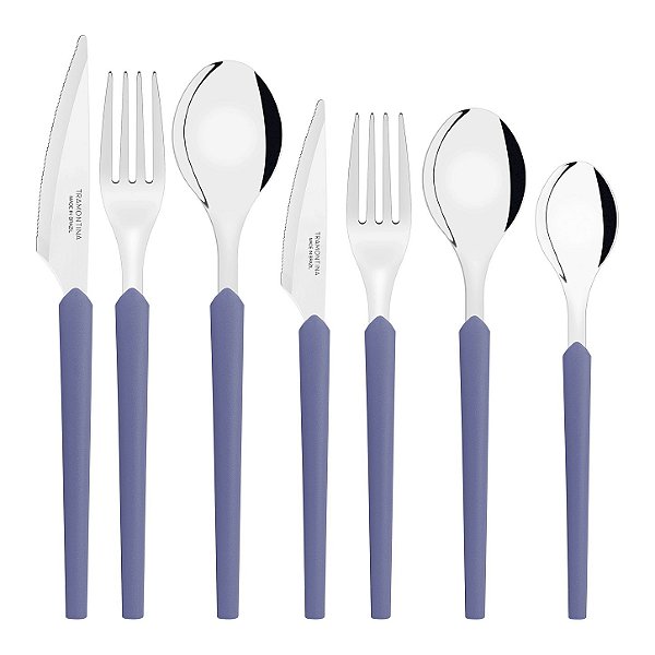 Faqueiro Obelline em Aço Inox Azul Boreal 42 Peças Tramontina