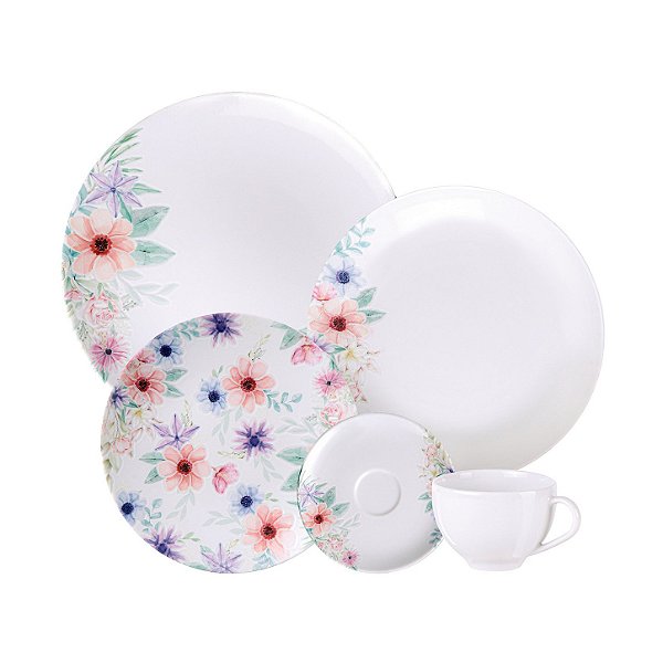 Aparelho de Jantar em Porcelana Decorada Floratta 20 Peças Tramontina