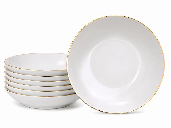 Jogo de Pratos Fundo Anna 12 peças em Porcelana com filete de ouro 22cm Tramontina