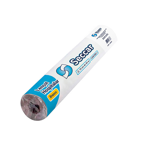 Lençol Hospitalar Descartável Branco Seccar Rolo 70cm x 50m - Cirúrgica Gervásio