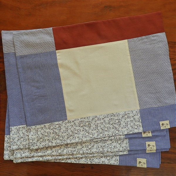 Toalha Americana em Patchwork Azul e Vinho - Peça Avulsa