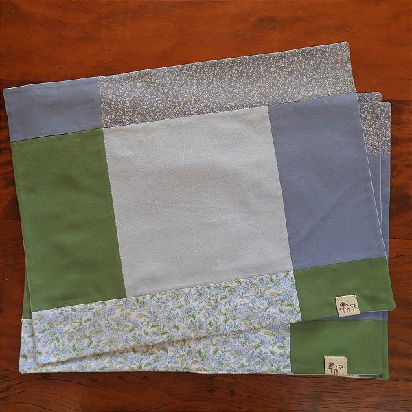 Toalha Americana em Patchwork Contemporâneo Azul e Verde - Peça Avulsa