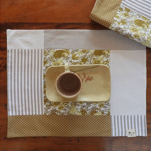 Toalha Americana em Patchwork Contemporâneo Bege e Marrom - Peça Avulsa