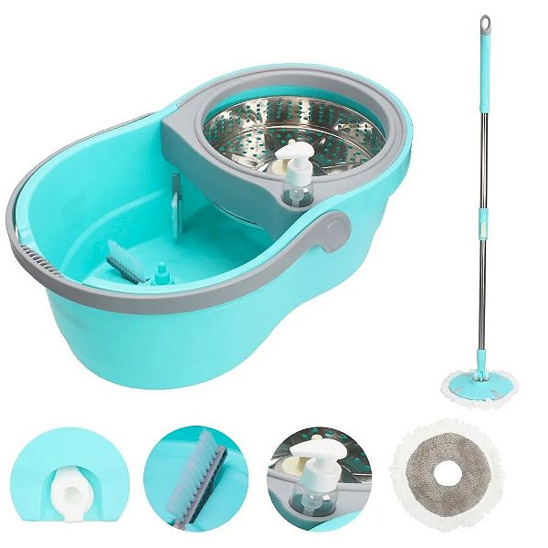 Balde Spin Mop Balde Centrifugador Cesto Inox Esfregão Refil