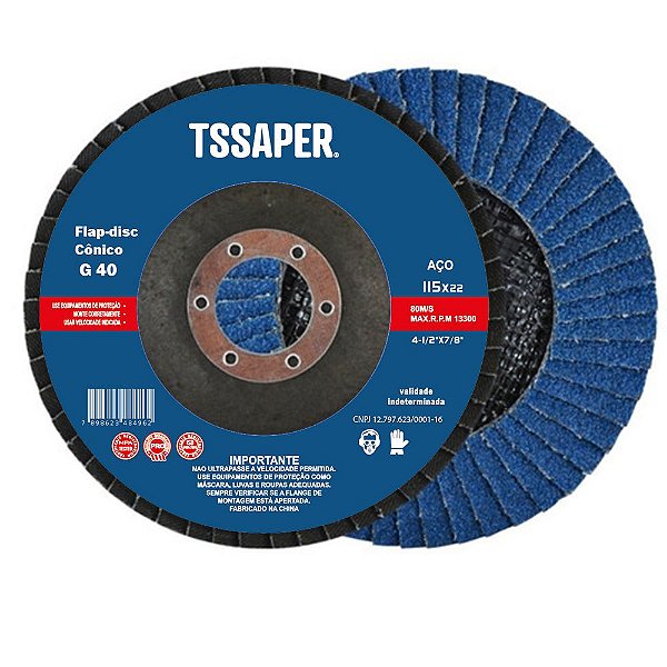 Disco De Lixa Flap 4.1/2 Para Lixadeira 115mm Grão 40 Tssaper TDLIG40